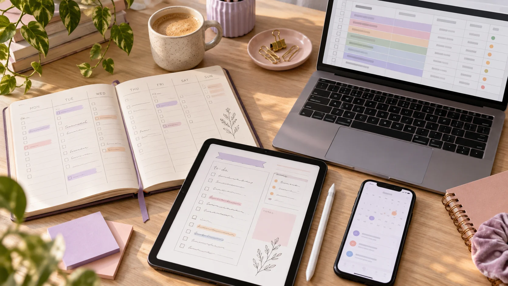 A semester planner open beside a laptop showing class due dates